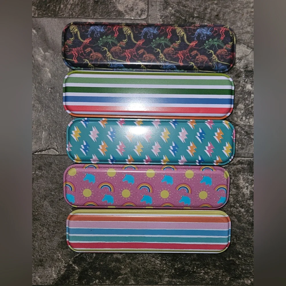 Colorful Patterned Tin Pencil Cases - Set of 5 BNIB